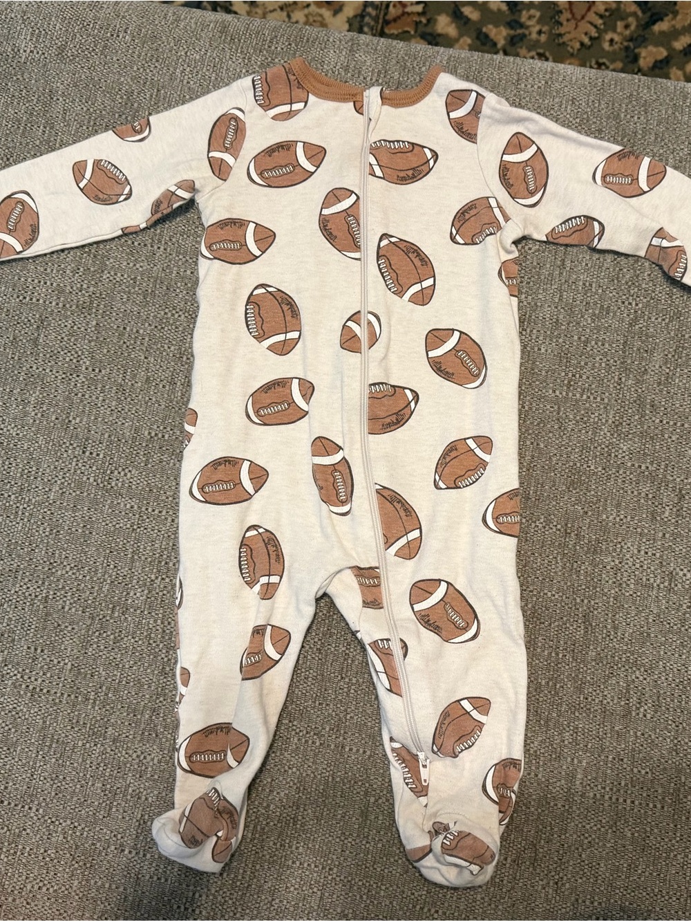 wonder nation Brown & Cream Football Print One-Piece Footed Pajamas